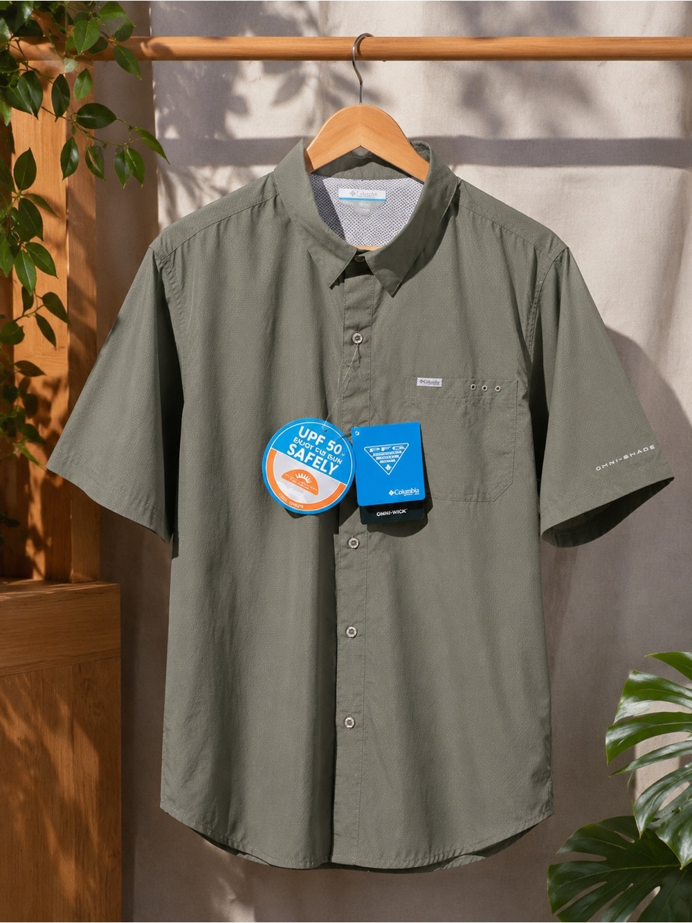 Columbia Men’s Short-Sleeve Button-Up Shirt — Olive Green